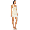 Off White Floral Sleeveless Lace Neckline Pleated Skirt Back Bow Tie Dress