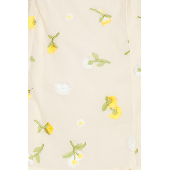 Off  White Floral Sleeveless Lace Neckline Pleated Skirt Back Bow Tie Dress