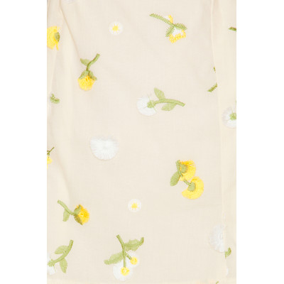 Off  White Floral Sleeveless Lace Neckline Pleated Skirt Back Bow Tie Dress