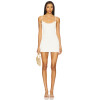 White Spaghetti Strap Shoulder Floral Embellishments Front Row Buttons Mini Dress