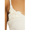 White Spaghetti Strap Shoulder Floral Embellishments Front Row Buttons Mini Dress