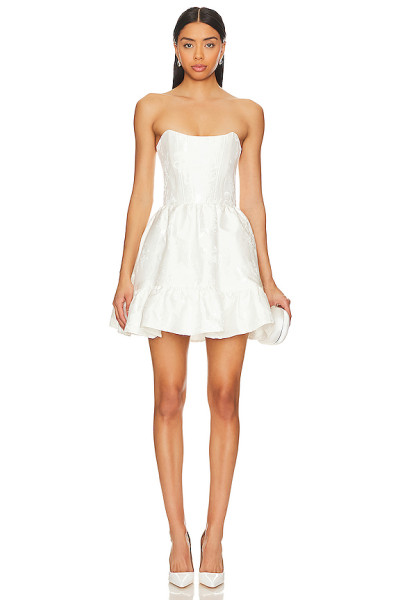 Fashionable Elegant White Strapless Embroidered Back Lacing Design Mini Dress