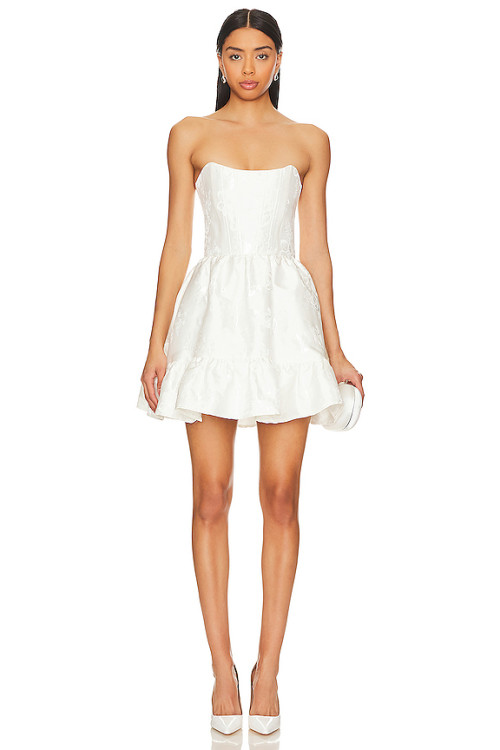 Fashionable Elegant White Strapless Embroidered Back Lacing Design Mini Dress