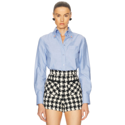 Light blue Long sleeved Embellished Classical styled High quality Woman's Blouses
