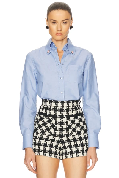 Light blue Long sleeved Embellished Classical styled High quality Woman's Blouses