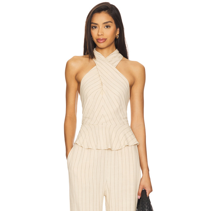 2025 Hot sale Exquisite Halter neckline Sleeveless High quality Fashionable Woman's Blouses