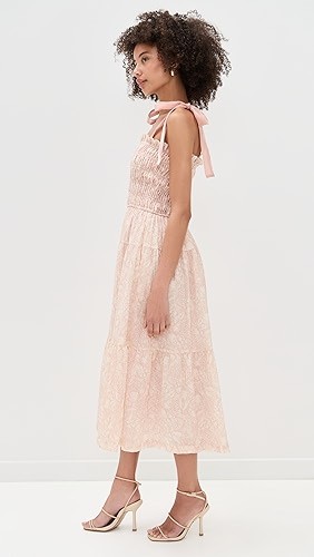 Cute Square Neckline Sleeveless Smocked Elastic Bodice Backless Gathered Tiered Skirt