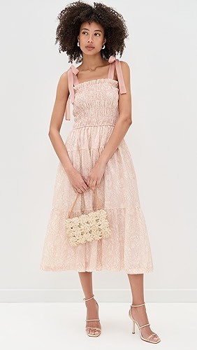 Cute Square Neckline Sleeveless Smocked Elastic Bodice Backless Gathered Tiered Skirt