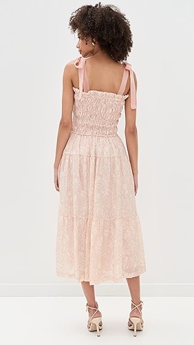 Cute Square Neckline Sleeveless Smocked Elastic Bodice Backless Gathered Tiered Skirt