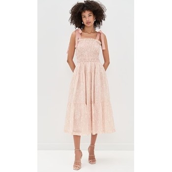 Cute Square Neckline Sleeveless Smocked Elastic Bodice Backless Gathered Tiered Skirt