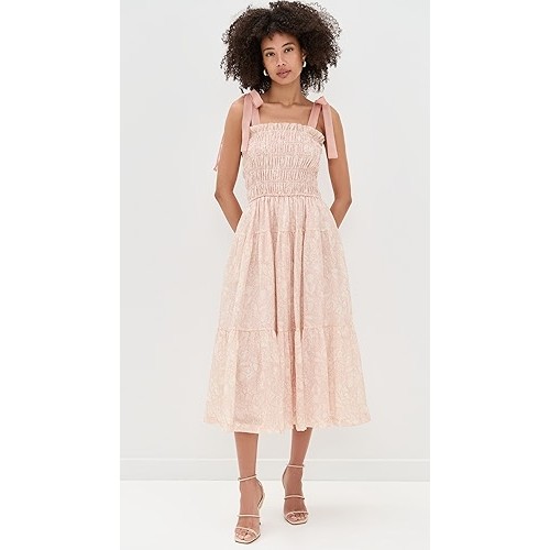 Cute Square Neckline Sleeveless Smocked Elastic Bodice Backless Gathered Tiered Skirt
