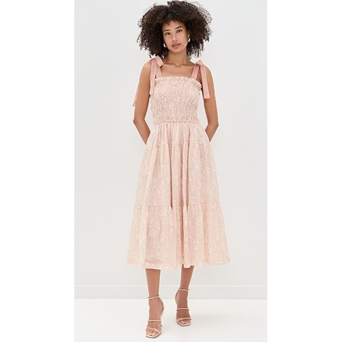 Cute Square Neckline Sleeveless Smocked Elastic Bodice Backless Gathered Tiered Skirt
