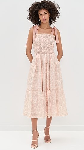 Cute Square Neckline Sleeveless Smocked Elastic Bodice Backless Gathered Tiered Skirt