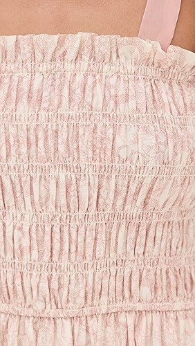 Cute Square Neckline Sleeveless Smocked Elastic Bodice Backless Gathered Tiered Skirt