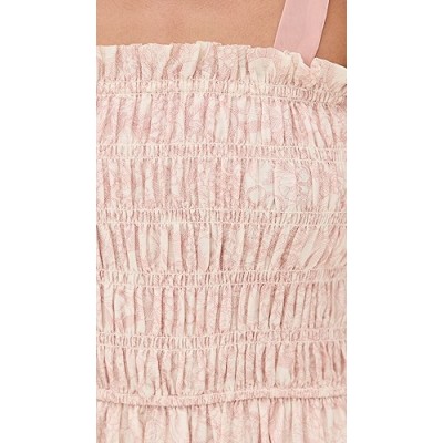 Cute Square Neckline Sleeveless Smocked Elastic Bodice Backless Gathered Tiered Skirt