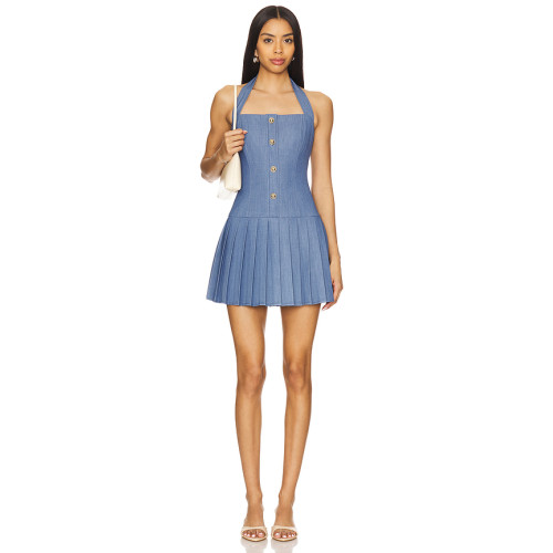 High quality Halter neckline Backless Sleeveless Slim China Manufacture Woman's Mini Dress