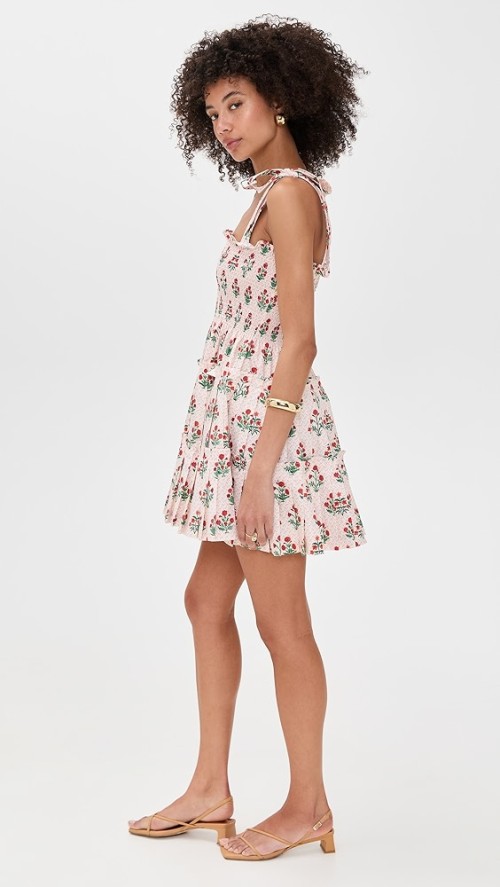 Sweet Sample Square neckline Sleeveless Smocked Elastic Bodice Backless Floral Print Dress