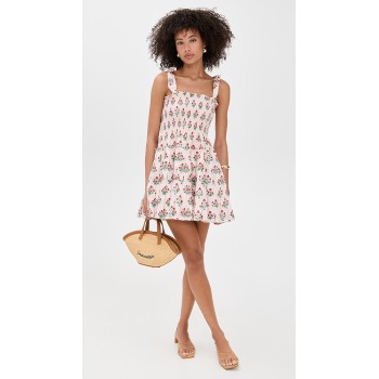 Sweet Sample Square neckline Sleeveless Smocked Elastic Bodice Backless Floral Print Dress