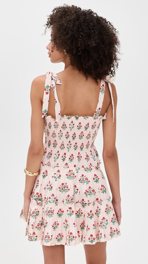 Sweet Sample Square neckline Sleeveless Smocked Elastic Bodice Backless Floral Print Dress