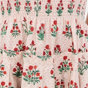 Sweet Sample Square neckline Sleeveless Smocked Elastic Bodice Backless Floral Print Dress