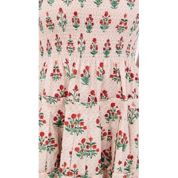 Sweet Sample Square neckline Sleeveless Smocked Elastic Bodice Backless Floral Print Dress