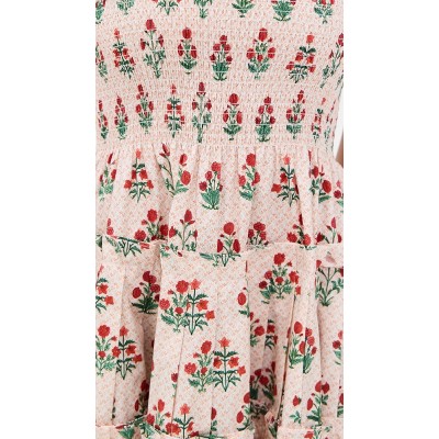 Sweet Sample Square neckline Sleeveless Smocked Elastic Bodice Backless Floral Print Dress