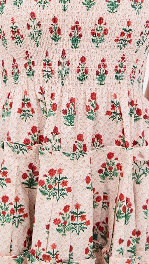 Sweet Sample Square neckline Sleeveless Smocked Elastic Bodice Backless Floral Print Dress