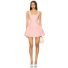 Sweet  Pink Striped Dress Scalloped Edge Lace Square Neckline Puffy Skirt