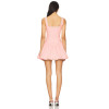 Sweet Pink Striped Dress Scalloped Edge Lace Square Neckline Puffy Skirt