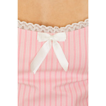 Sweet  Pink Striped Dress Scalloped Edge Lace Square Neckline Puffy Skirt