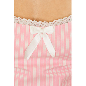 Sweet  Pink Striped Dress Scalloped Edge Lace Square Neckline Puffy Skirt