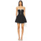Sweet Cool Black Spaghetti Strap Dress Lace Ttrim Drawstring Ruched Puffy Skirt