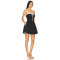 Sweet Cool Black Spaghetti Strap Dress Lace Ttrim Drawstring Ruched Puffy Skirt