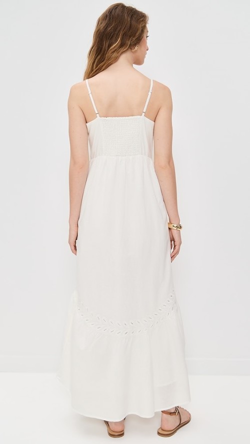 Elegant V-Neckline Sleeveless Backless Solid Color Floral Embroidered Casual Dress
