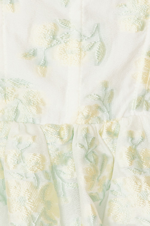 Fresh Sweet Style Floral Print Dress Ruffled Straps Hem Medium Weight Jacquard Fabric Puffy Mini Dress