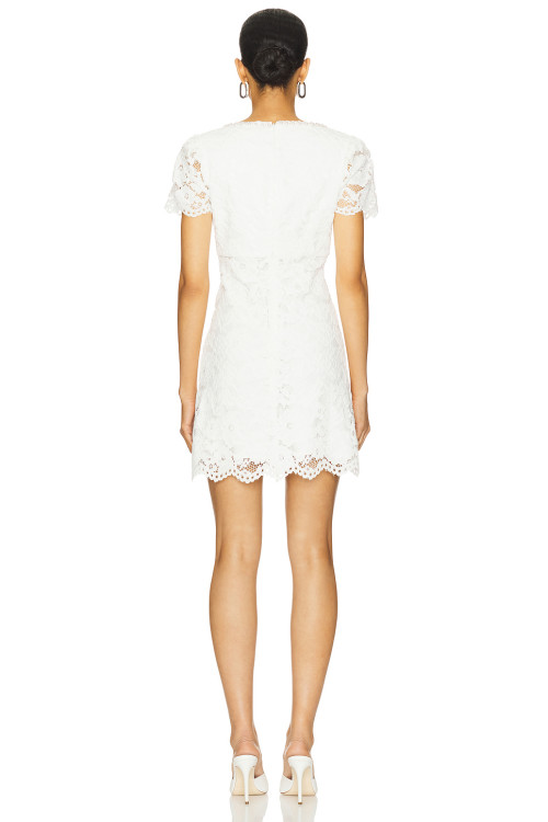 2025 Hot Sale Fashionable Elegant Style White Lace Square Neck Short Sleeved Mini Dress