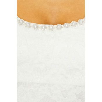 2025 Hot Sale Fashionable Elegant Style White Lace Square Neck Short Sleeved Mini Dress