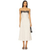Elegant Vintage Off White Spaghetti Strap Lace Design Heavy Weight Linen Fabric Dress