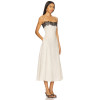 Elegant Vintage Off White Spaghetti Strap Lace Design Heavy Weight Linen Fabric Dress