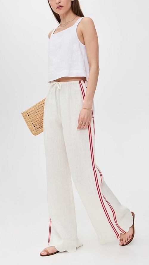 Sample Sport Embroidered Side Stripes Covered Elastic Waist With Drawstring Casual Pants