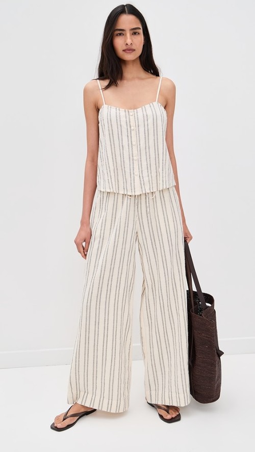 Sample Daily Stripe Print Covered Elastic Waist With Drawstring Casual Pants