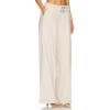 Fashionable Wide Leg Casual Pleated Details Off White Color Double Buckle Design Trousers