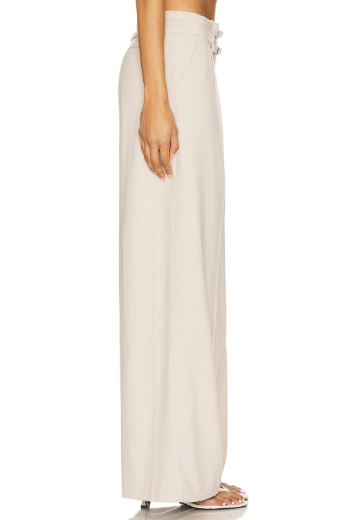 Fashionable Wide Leg Casual Pleated Details Off White Color Double Buckle Design Trousers