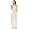 Fashionable Wide Leg Casual Pleated Details Off White Color Double Buckle Design Trousers