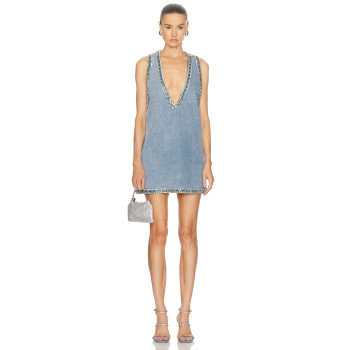 Chic Camisole Deep V neckline Glamorous Elegant Sexy Crystal embellished Woman's Mini Dress