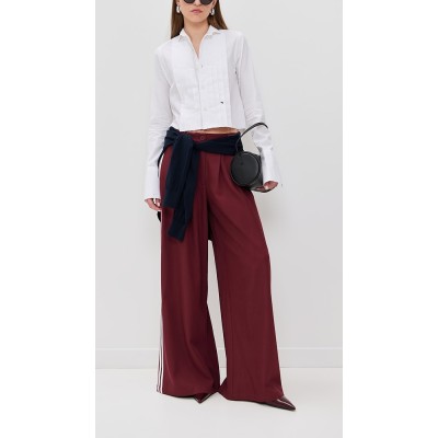 Sport Rest Contrast Side Stripes Pleated Front Solid Color Slant Hip Pockets Pants
