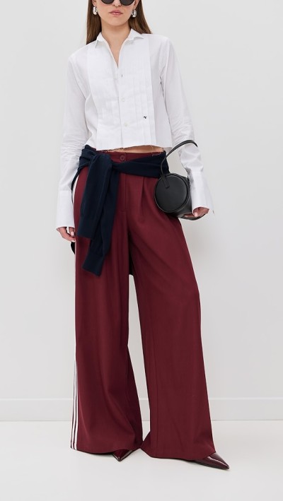 Sport Rest Contrast Side Stripes Pleated Front Solid Color Slant Hip Pockets Pants
