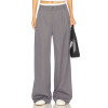 High Waisted Wide Leg Casual Smoky Gray Button Design Pleated Details  Trousers
