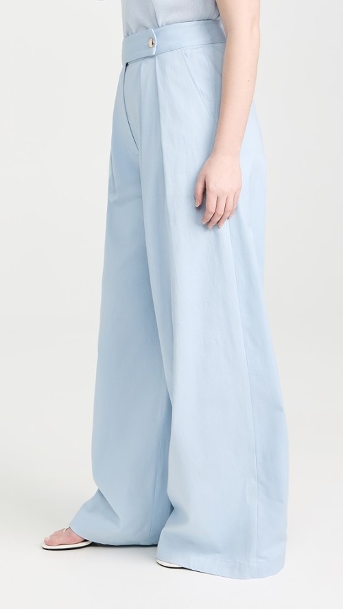 Casual Sample Pleated Waist Button Closure Slant Hip Pockets Solid Color Rest Pants
