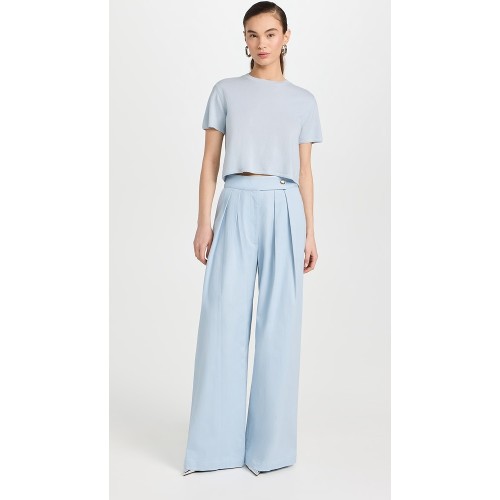 Casual Sample Pleated Waist Button Closure Slant Hip Pockets Solid Color Rest Pants
